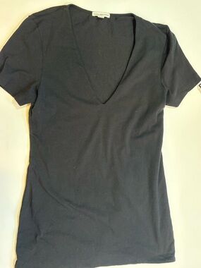 James Perse Standard Deep V-Neck Tee | Black | Size 3 (L) | 94% Cotton